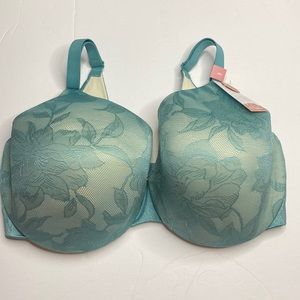 38H teal lace Full coverage lightly lined back smoothing bra NWT Lane Bryant